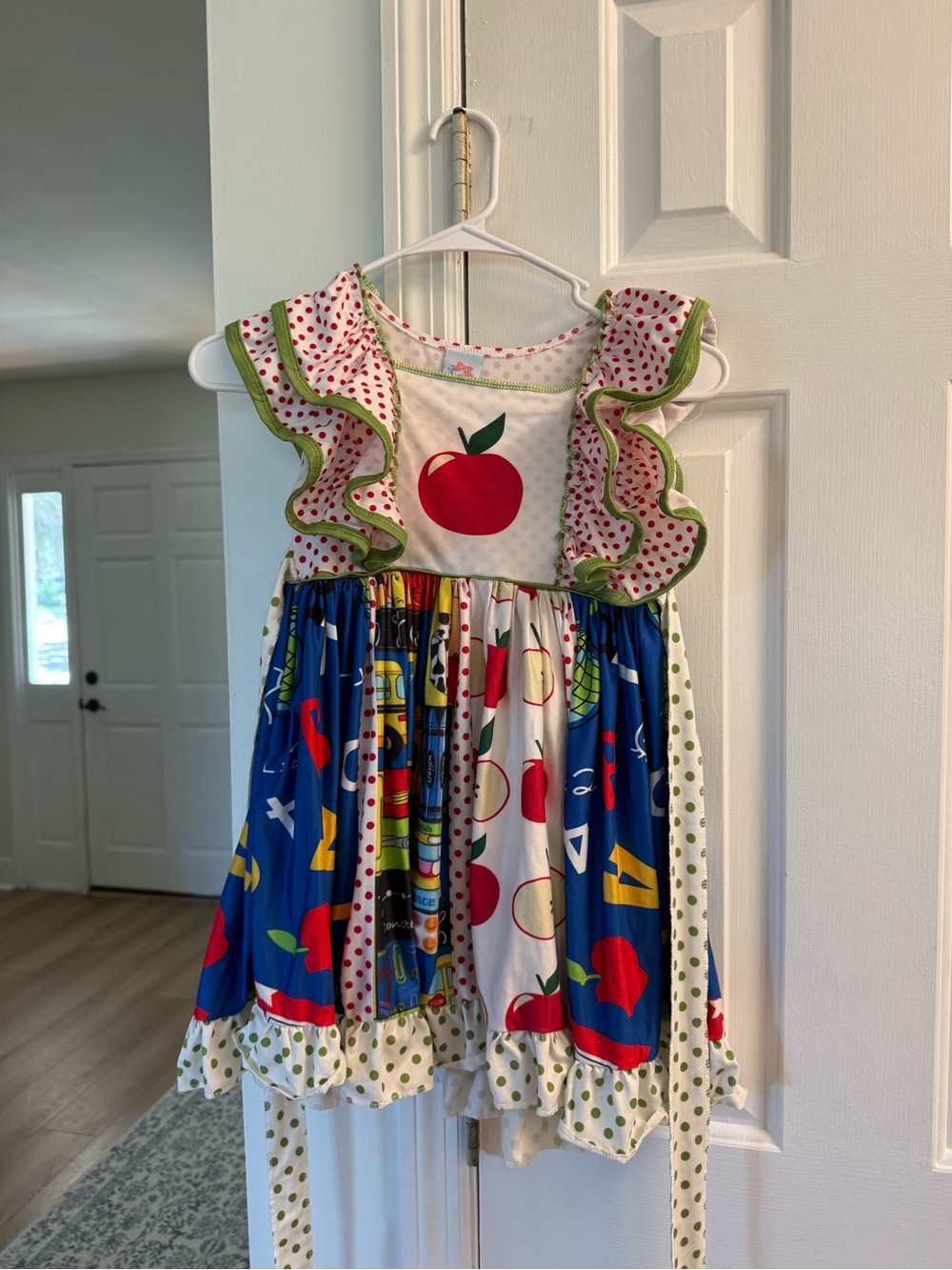 Apple Patch Multicolor School-Themed Girls Dress